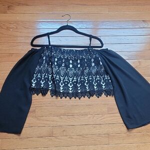 Forever 21 Black and White Lace Off-Shoulder Blouse